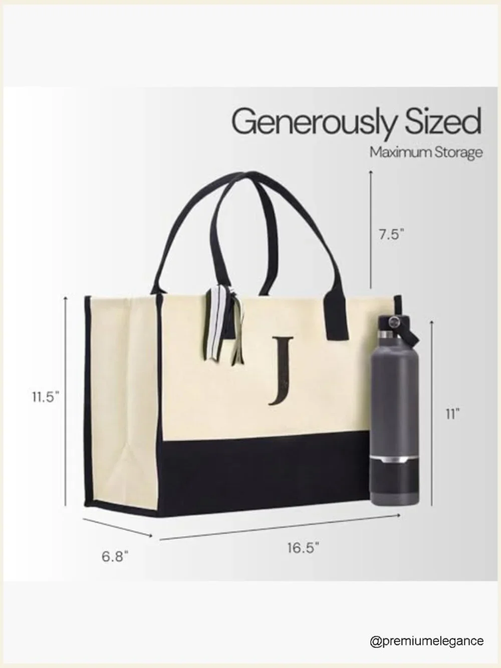 Personalized Initial Canvas Tote Bag Monogrammed Large Cotton Tote for Women